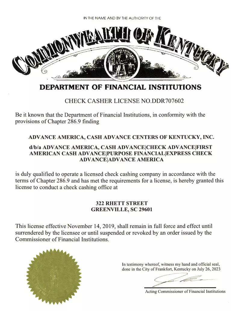 Kentucky Payday Loans Title Loans Personal Loans Advance America